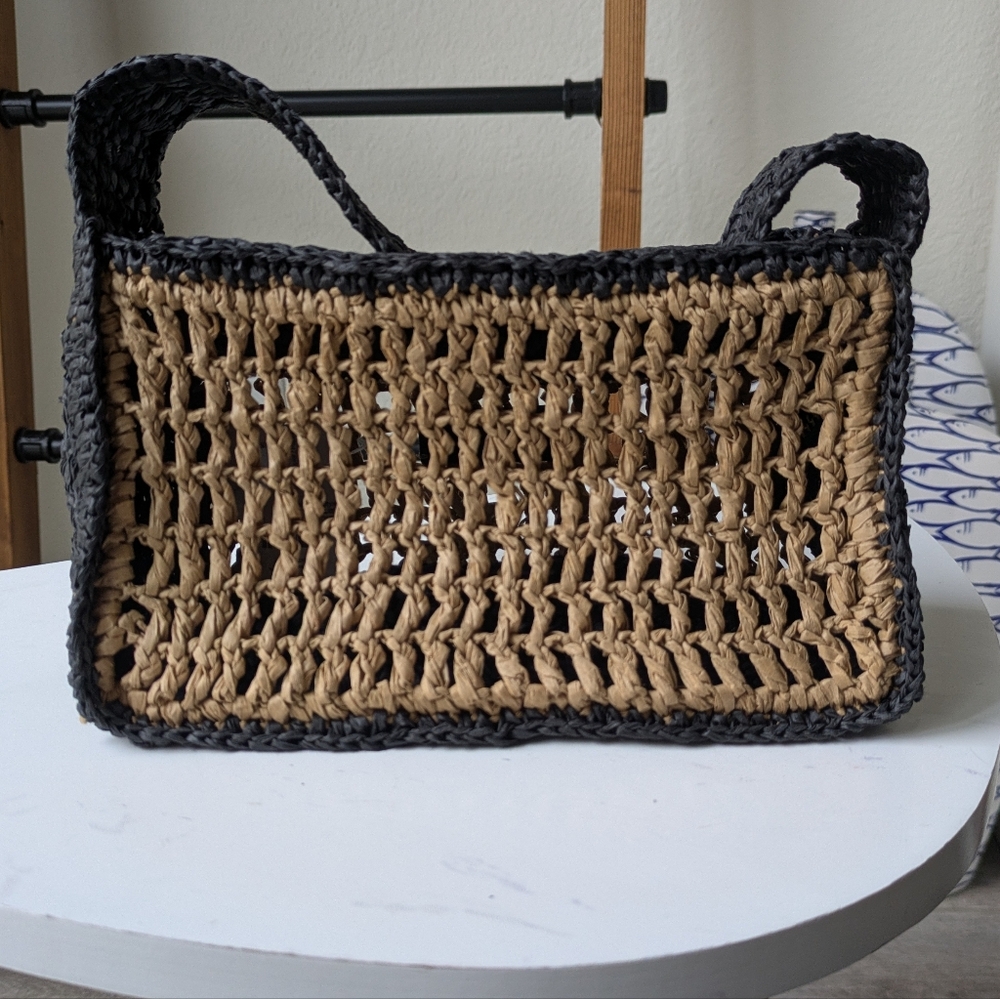 NWT J. Crew Black and Tan Woven Shoulder Bag